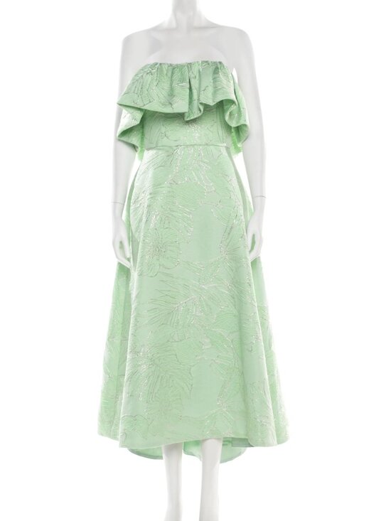 Amsale Dresses & Skirts - Amsale Jacquard Green Floral Ruffle Cocktail Gown
